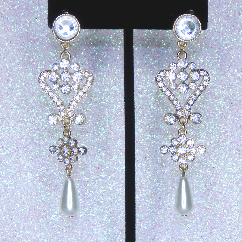 Gold and crystal with teardrop perl earrings